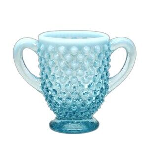 VTG Fenton Blue Hobnail Glass Sugar Bowl Opalescent 3.25" High
